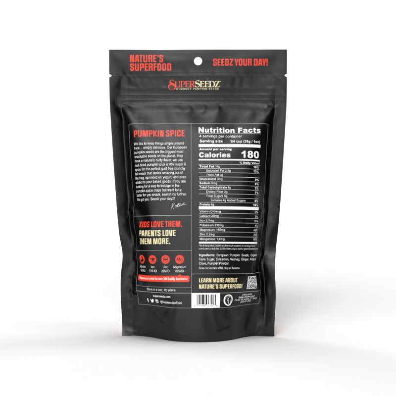 Nutrition facts for š Pumpkin Spice Gourmet Pumpkin Seeds ā Premium European, Hull-Less, Roasted, No Seed Oils